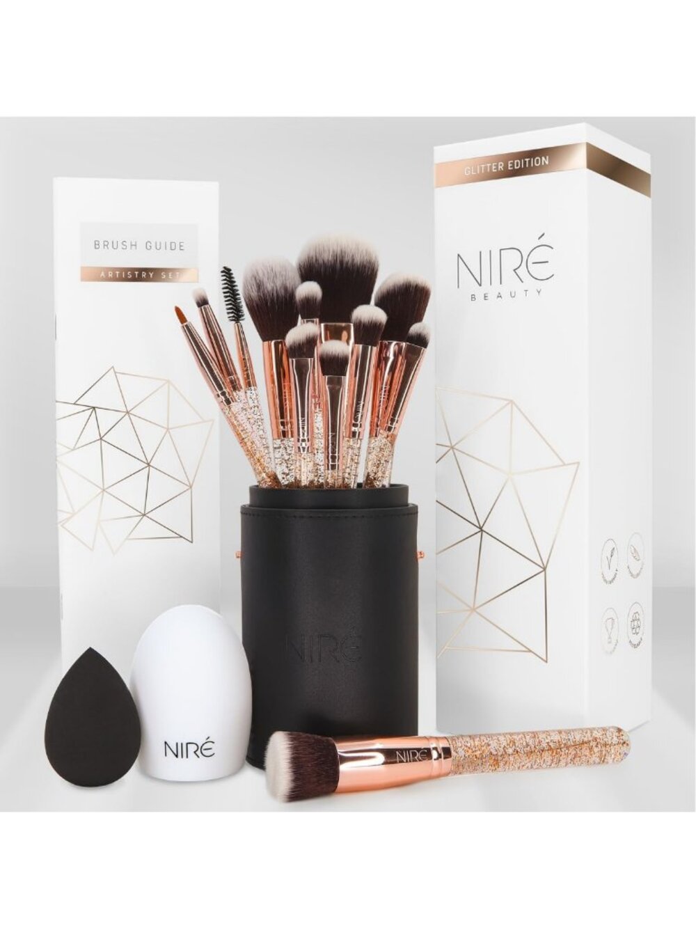 15-Piece Rose Gold Glitter Makeup Brush Set for Flawless Beauty Application